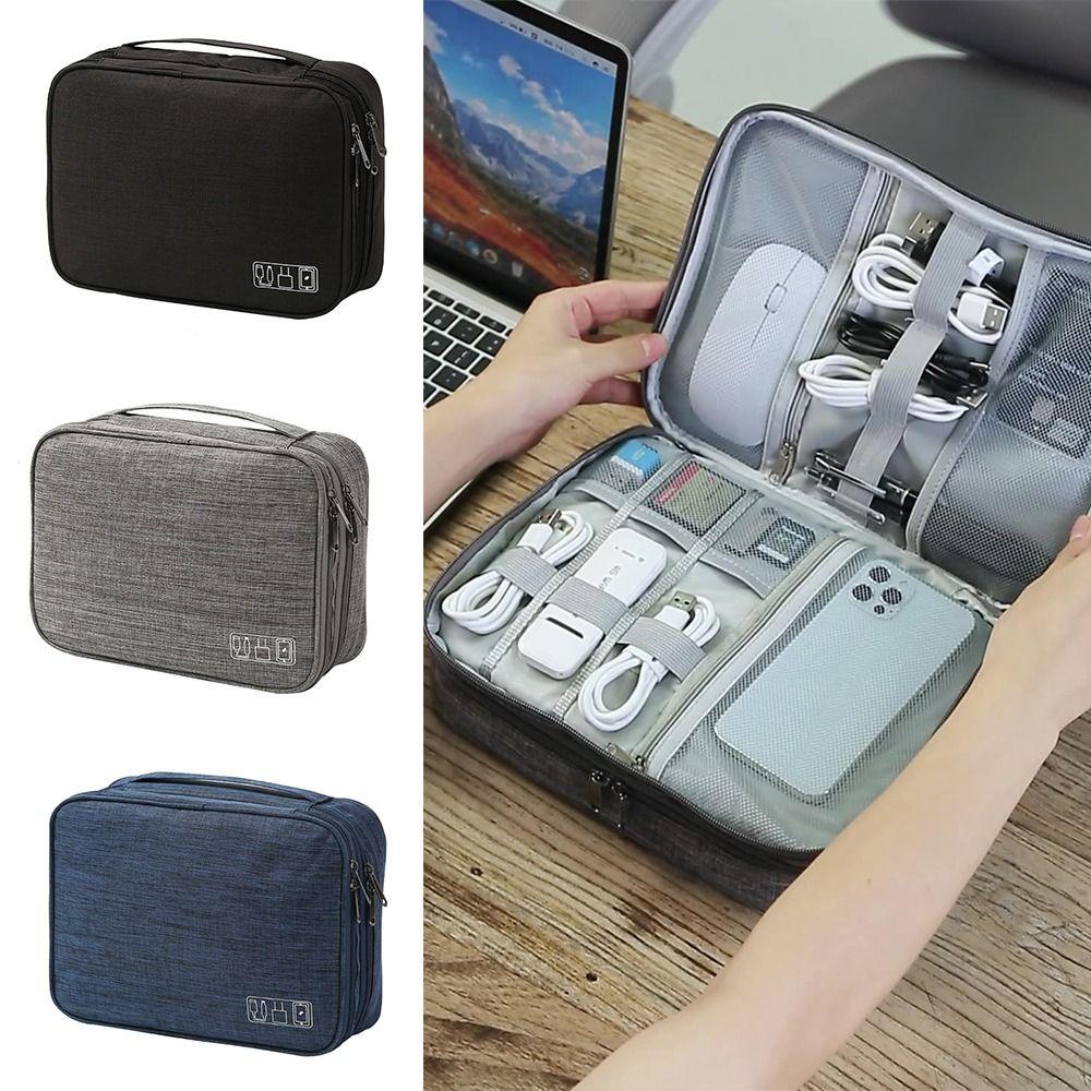 3-Layer Cable Storage Bag Digital Electronic Accessories Organizer for USB Charger Plug