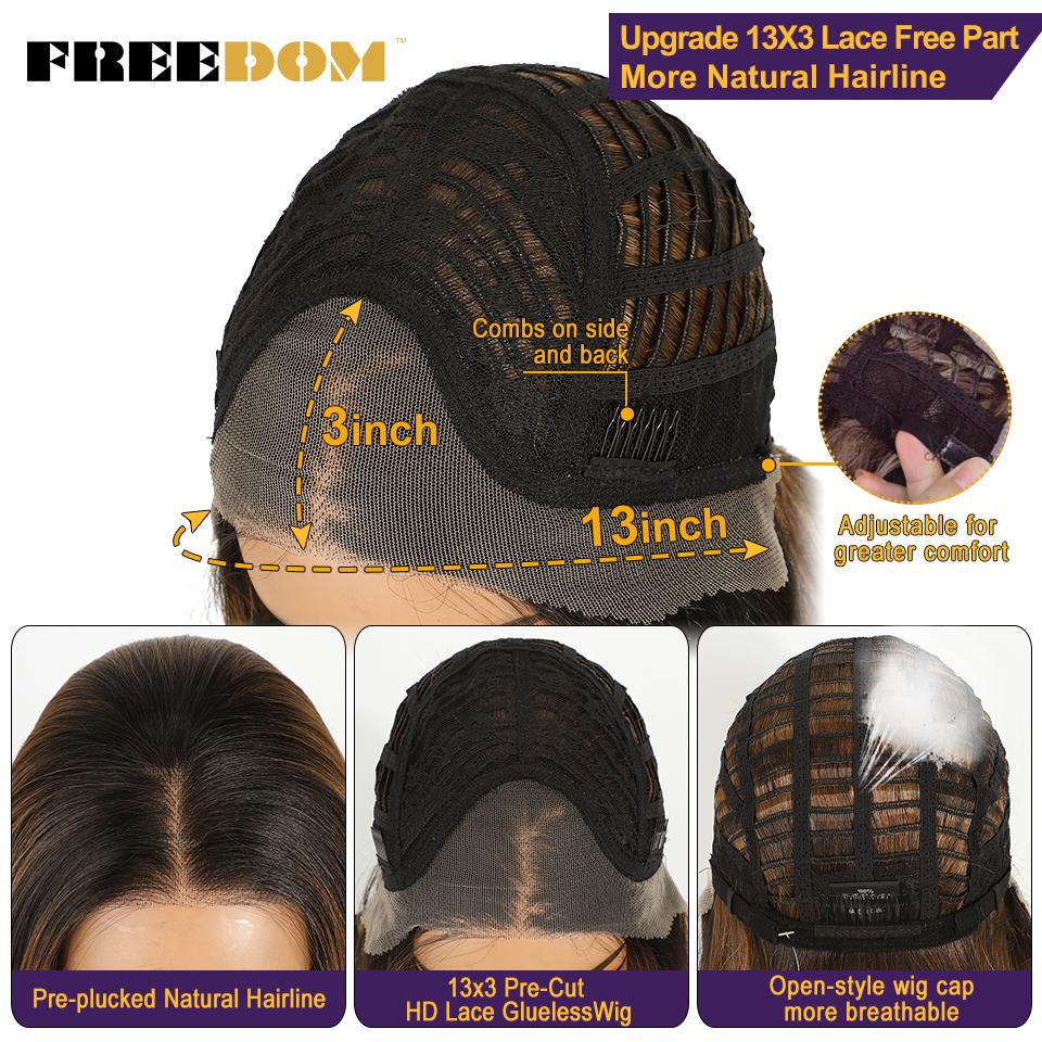 FREEDOM 10" Short Bob Wig Synthetic Lace Front Wigs For Women 13x3 Pre Plucked Free Part Lace Wig Ombre Brown Blonde Cosplay Wig