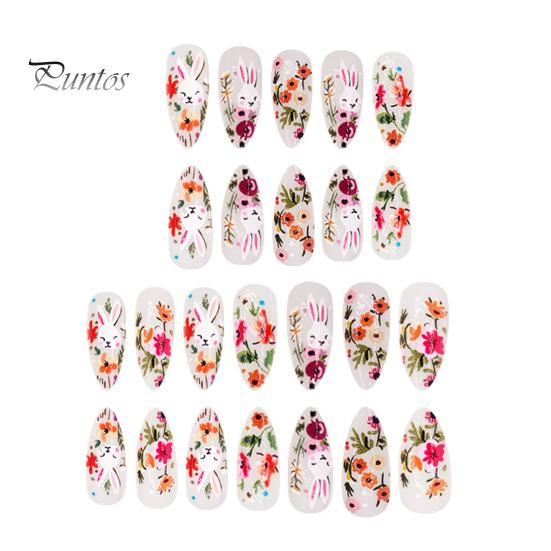 

1 комплект накладных ногтей пасхального кролика, цветка кролика, длинного наращивания ногтей, полное покрытие для домашнего салона, женщин и девочек, пластиковый набор для наращивания ногтей 24PCS