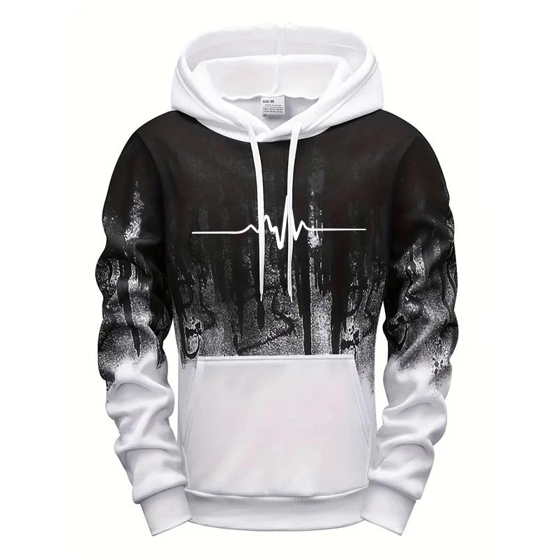Simple Line Print Hoodies for Men Fall Winter Daily Casual Sports Hooded Sweatshirts Gym Fitness Tops Men's Clothes