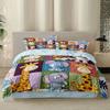 3PCS Colorful Checkered Cartoon Jungle Animal Duvet Cover Set, Soft Bedding Decor, Machine Washable, No Insert