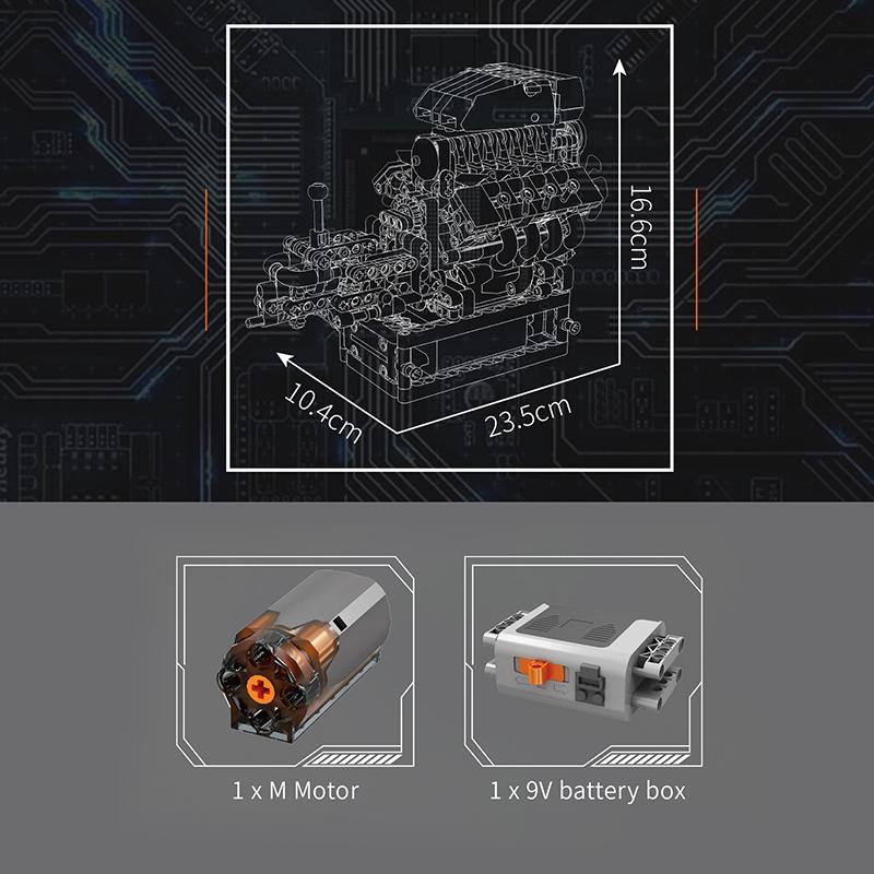 Mould King 10225 Technisches Motor-Spielzeug Der motorisierte V8-Auto-Motor Baustein Montage Motorstein-Set Weihnachtsgeschenk für Kinder