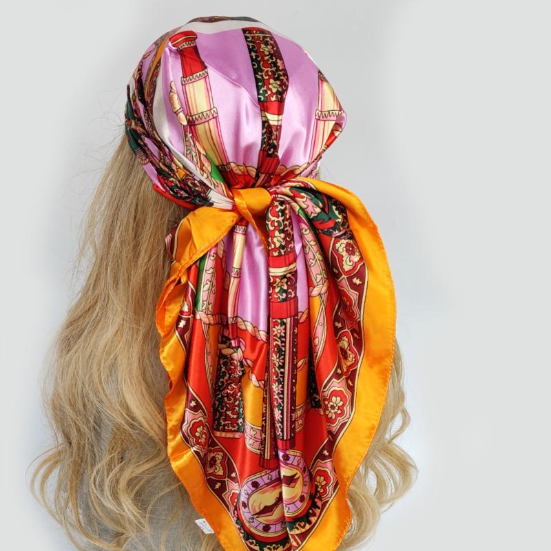 Fashion Shawl Scarves For Women Floral Print Silk Satin Hijab Scarf Female Wraps 90*90cm Square Shawls Bandana Scarfs For Ladies