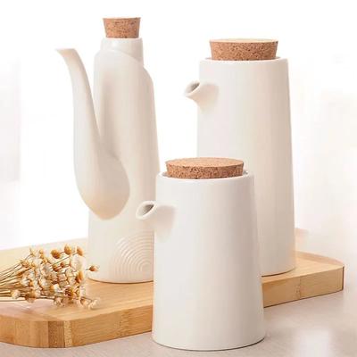 Ceramic Spice Jar, Oil Jar Set with Wooden Tray/Lid/Ceramic Spoon Oil and Vinegar Soy Sauce Storage Jar Kitchen Supplies