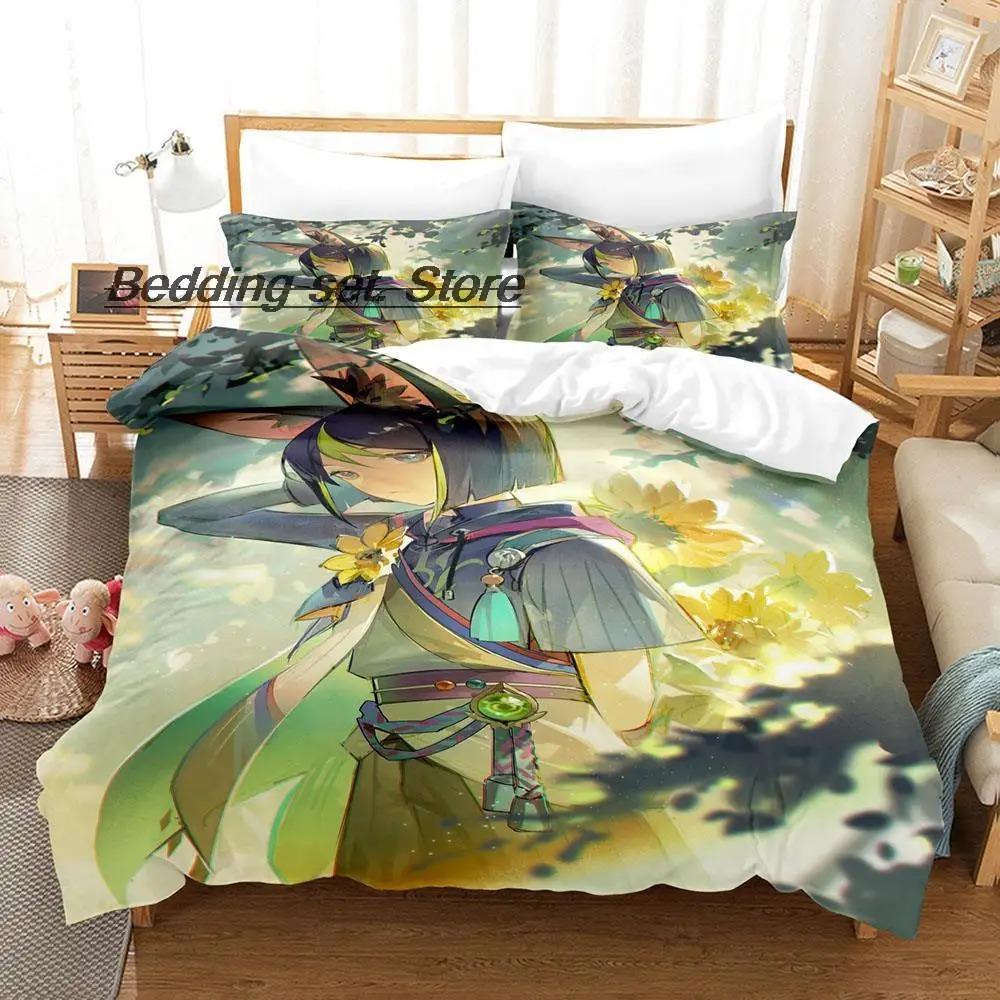 Kawaii Genshin Impact Tighnari Set da letto Singolo Piazza e Mezzo Matrimoniale Queen King Set da letto per camera da letto per adulti e bambini Set copripiumino