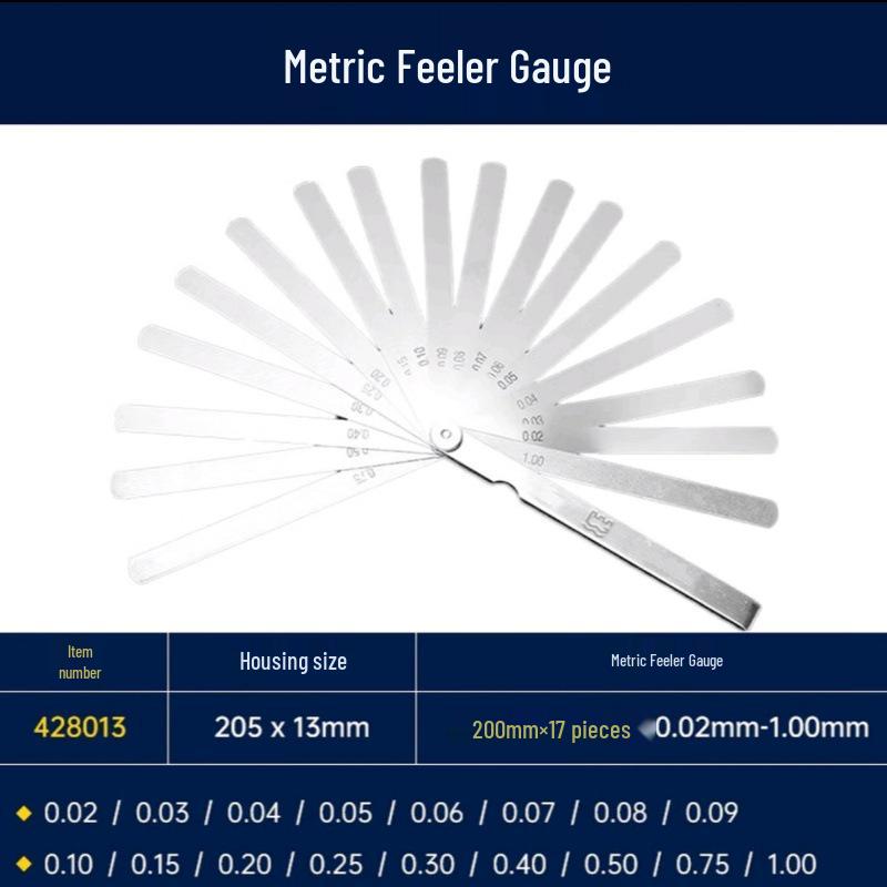 High Precision Stainless Steel Feeler Gauge Set, 17 Pieces, 0.02-1.0mm Thickness Range