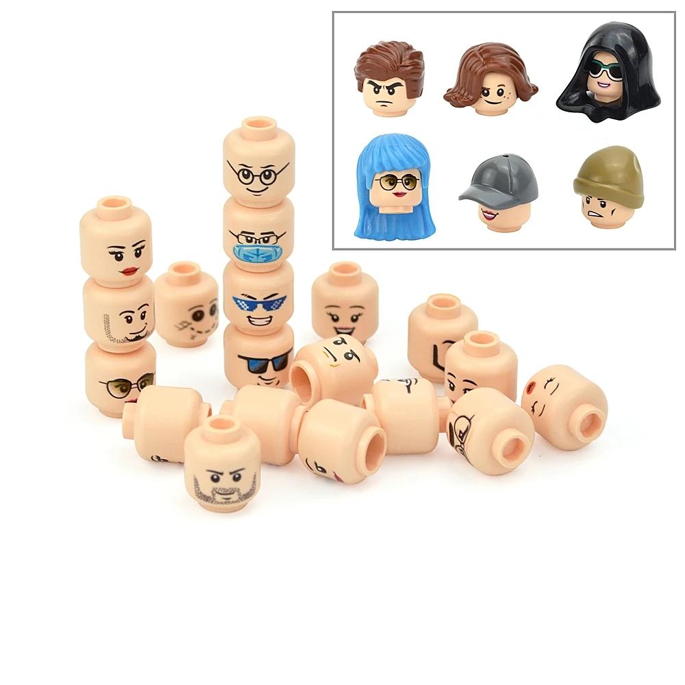 Figure Head Hair Hat Faces Expression DIY Bricks Building Blocks Model Kids Toys Boy Girl Gift Creative Laugh Cute Facial Leduo