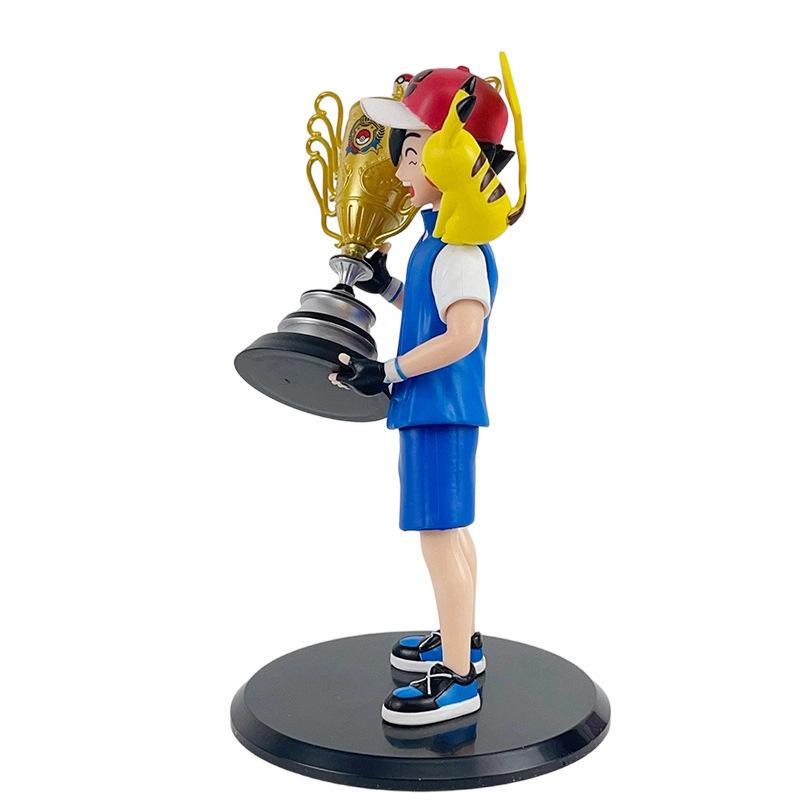 Ketchum Ash Trophy Figure With Pikachu Anime 19Cm Pvc Collectible Statue Desktop Decoration Gift For Fans For Kids Adults Children's Birthday Gift