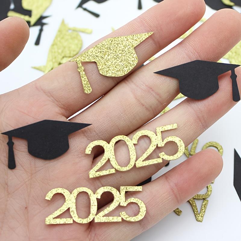 

100 Pcs 2025 Black & Gold Graduation Confetti. Elegant sparkling decor for graduation parties. чистый