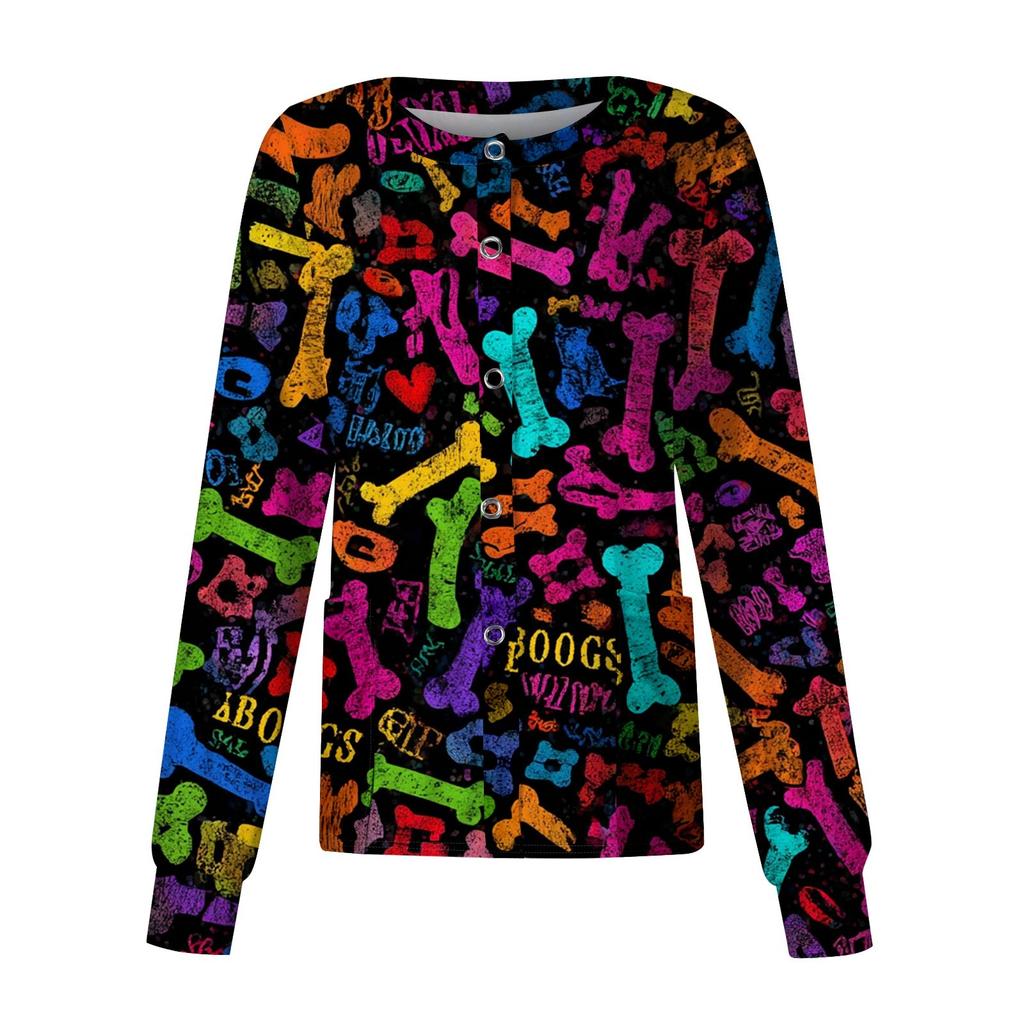 Women's Casual Long-sleeved Single-breasted Animal-printed Protective Suit Cardigan