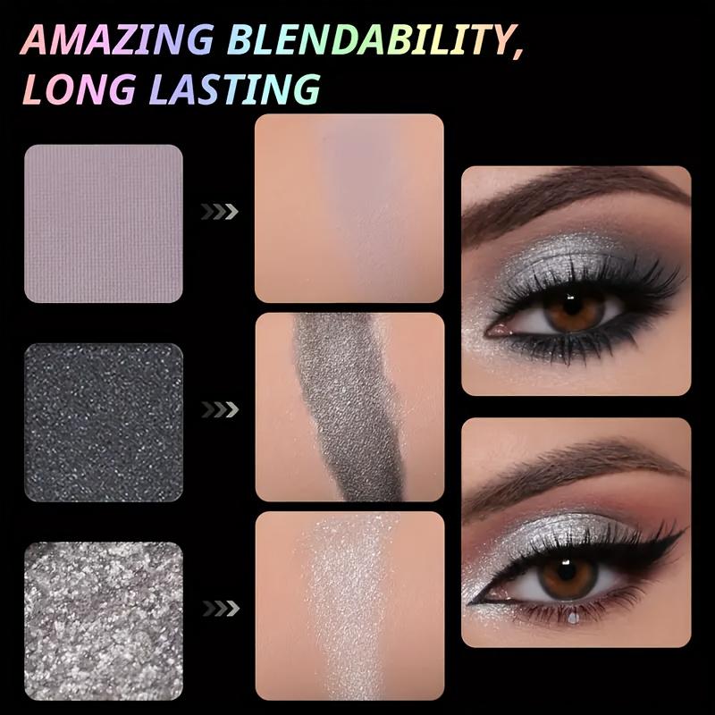 Black Smoky Eyeshadow Palette Long Lasting Waterproof Makeup with Matte Shimmer Finishes, Black White Grey Shades for Day To Night Looks