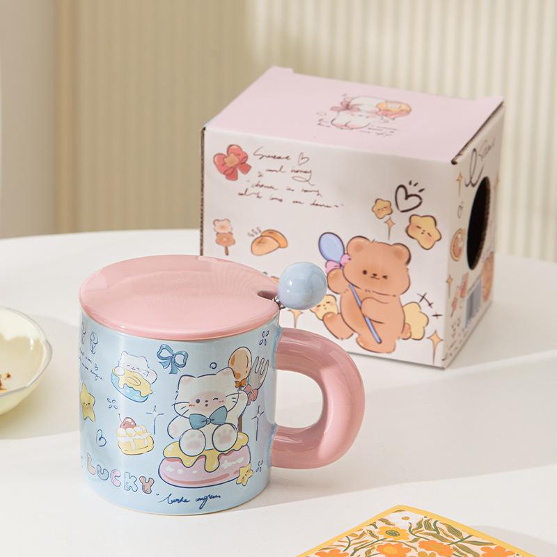 Butter Bear Ceramic Mug with Lid Office Couple Cup Birthday Gift Girl Cute Water Cup Household