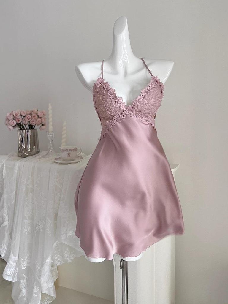 Sommer 2025 Damen Seiden-Träger-Nachthemd - Sexy rückenfrei mit Brustpolstern
