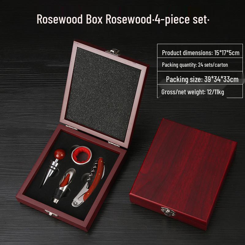 Premium Wine Opener Gift Set: Stainless Steel Pourer, Leather & Wooden Box, Waiter's Knife Corkscrew Barware