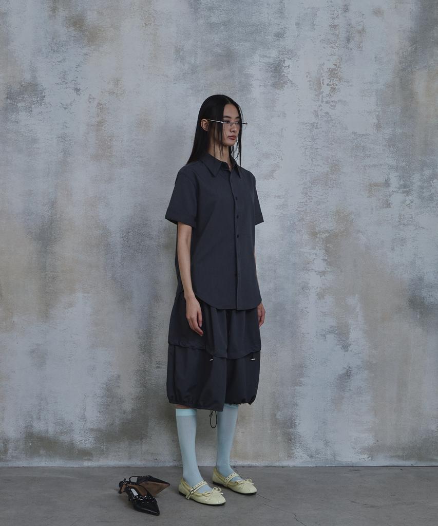 PARADIGMFILM [Ep.02] (Semi-Slim Fit) Gothic Roll-Up Half Shirt (Charcoal)