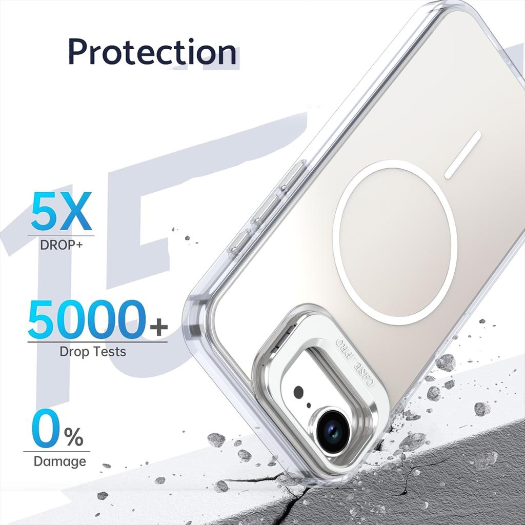 For iPhone 16e Case Compatible with MagSafe TPU+Acrylic Phone Cover with Lens Frame Kickstand