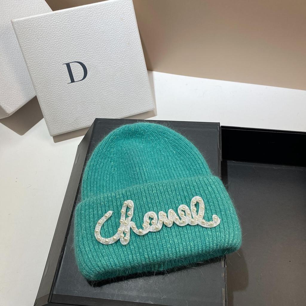 Pearl Hat Rabbit Hair Warm Knit Hat Women's Fashionable Winter Cold Hat Increase And Lengthen Double Folded Edges Hat