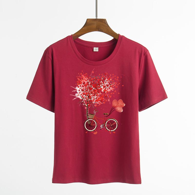 Women Summer Short Sleeved T-shirt Ladies Trendy Casual Pullover Round Neck Printed Top