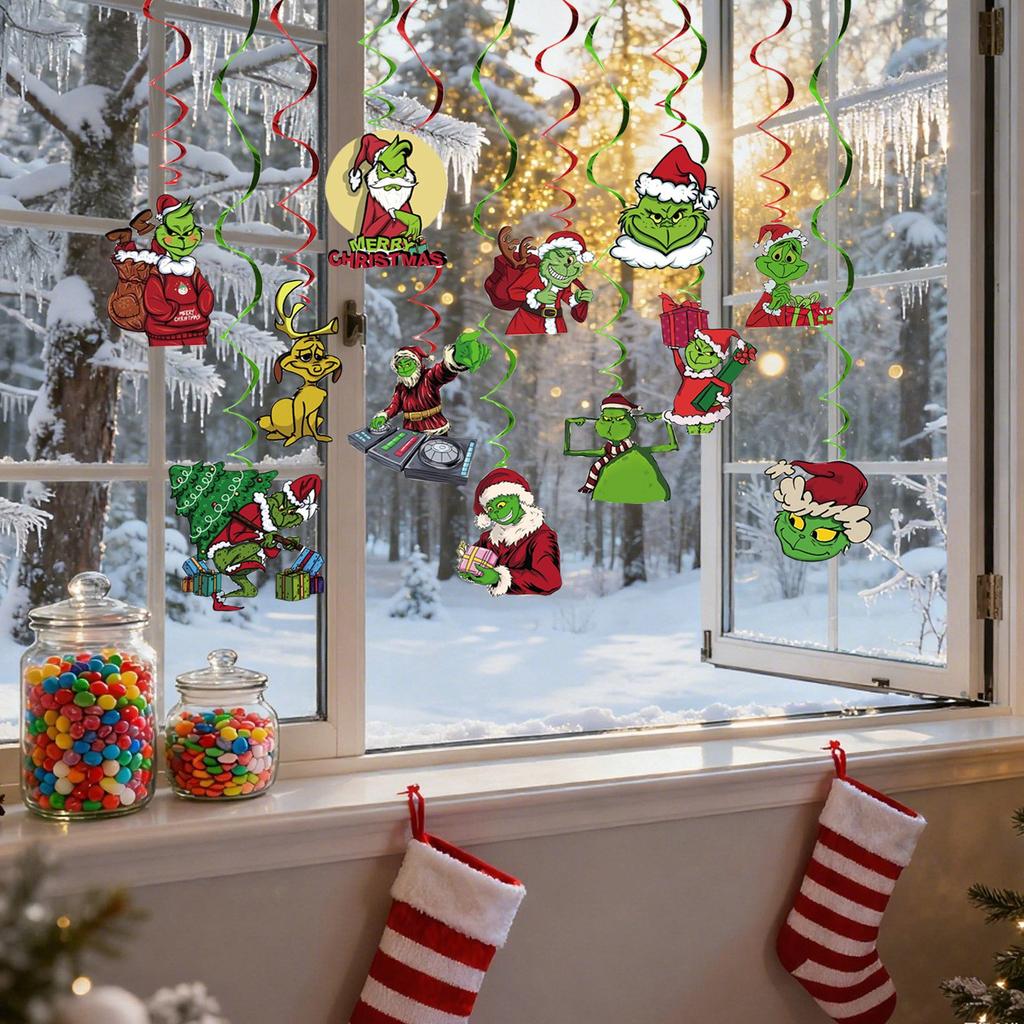 12 Pcs Cartoon Paper Green Pendant Holiday Tree Pendant, Car Accessory Pendant Indoor And Outdoor Decoration