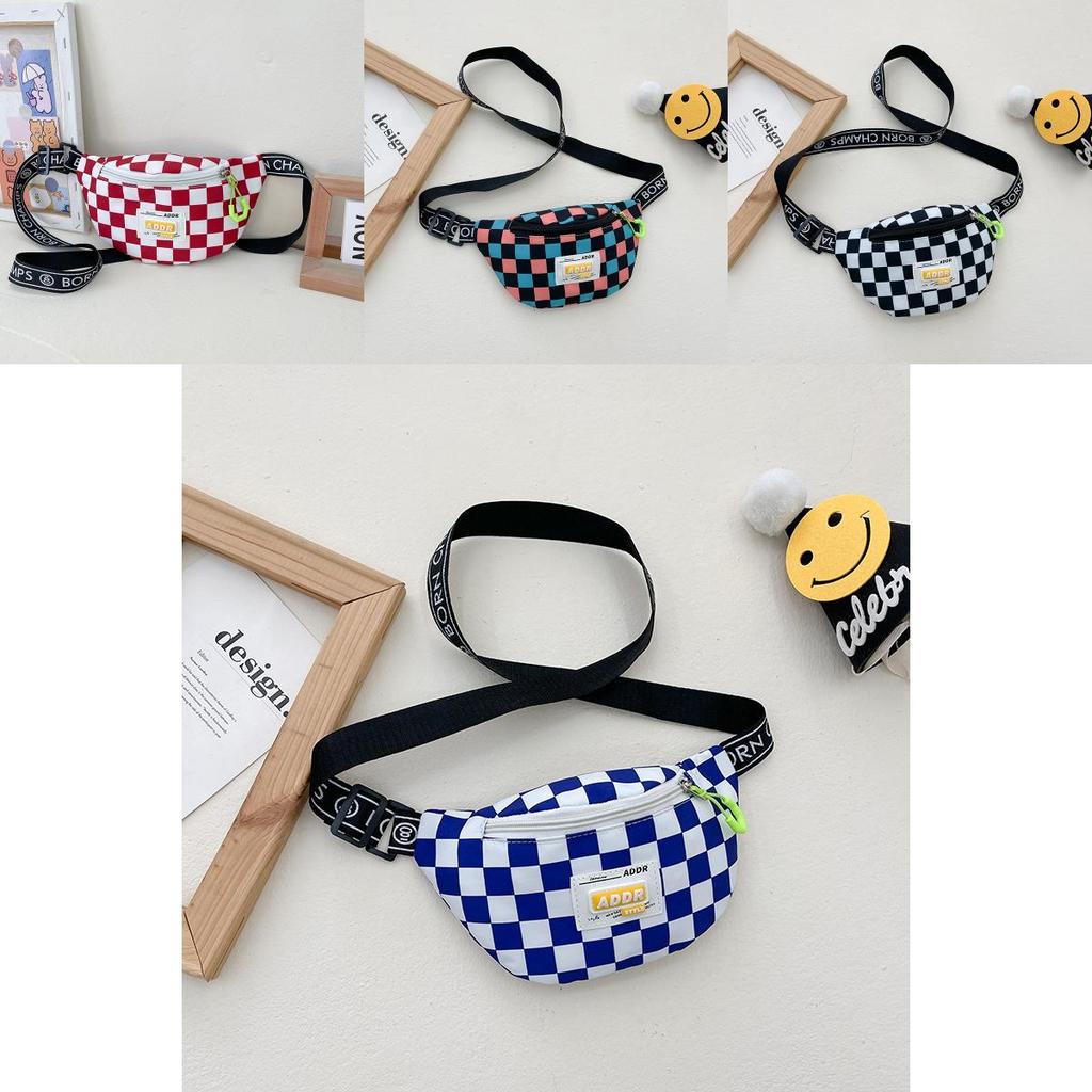 Trendy Modern Cool Boys Chest Bag Stylish Kids Waist Bag Checkered Small Crossbody