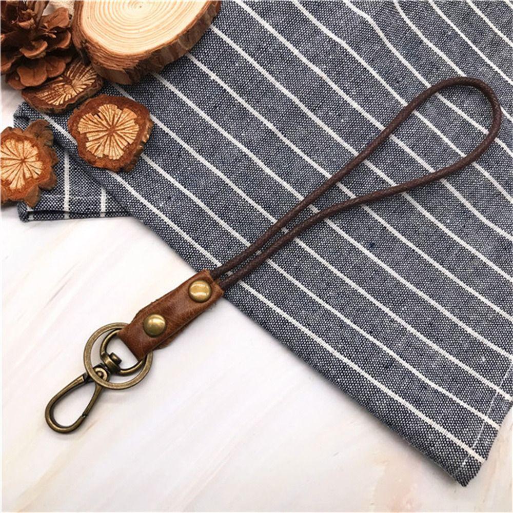Leather Cowhide Badge Holder Leather Lanyard Work Card Holder Phone Neck Strap Wrist Neck Lanyard