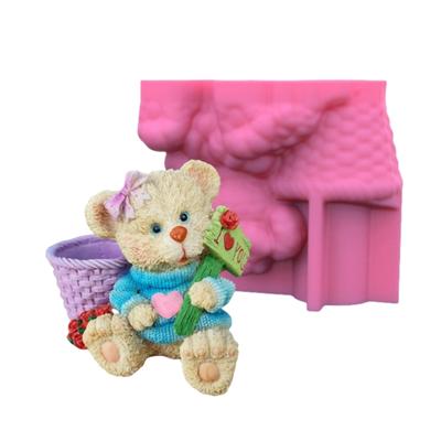 Liebe kleiner Bär Gips Blume Silikonform Epoxidharz Gussform Sukkulenten Vase Zementform Stifthalter Form