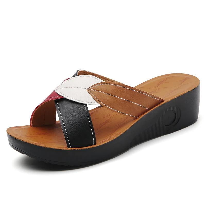 Fashion Summer Women Wedge Sandals 2024 New Fashion Fish Mouth Non-slip Leather Casual Shoe Ladies Retro Platform Sandalias De Mujer
