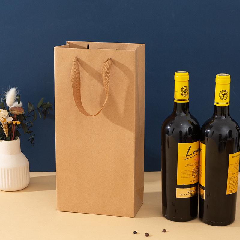 10Pcs Red Wine Packaging Paper Bags Single And Double Wine Thick Reinforced Handbag Festive Beverage Dry Red Decoration Gift Bag