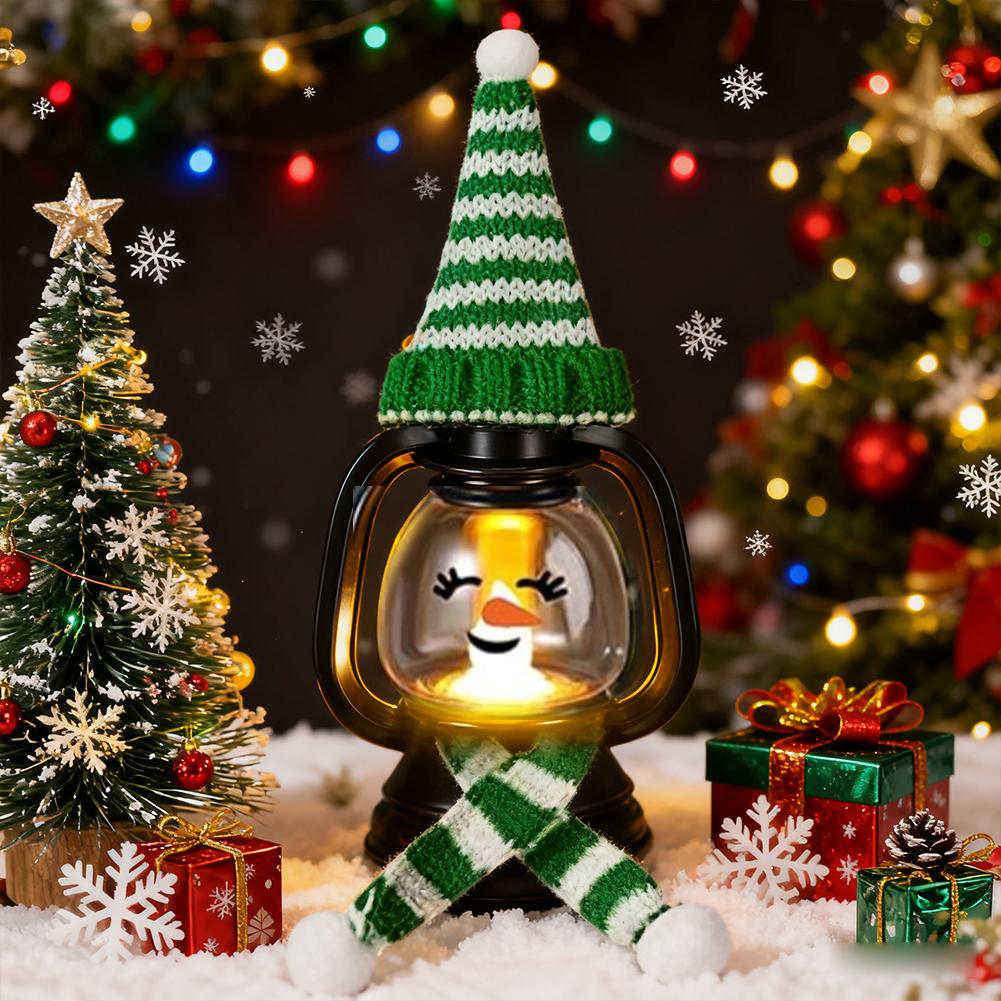 Retro Small Oil Lamp Halloween LED Snowman Lantern Light 12 Expressions With Hat Scarf Holiday Party Home Festive Decoration