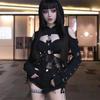 GMXIA Dark Wind Sommer Mode Top O-Ausschnitt Langarm Crop Mesh kurze Hoodie Frau