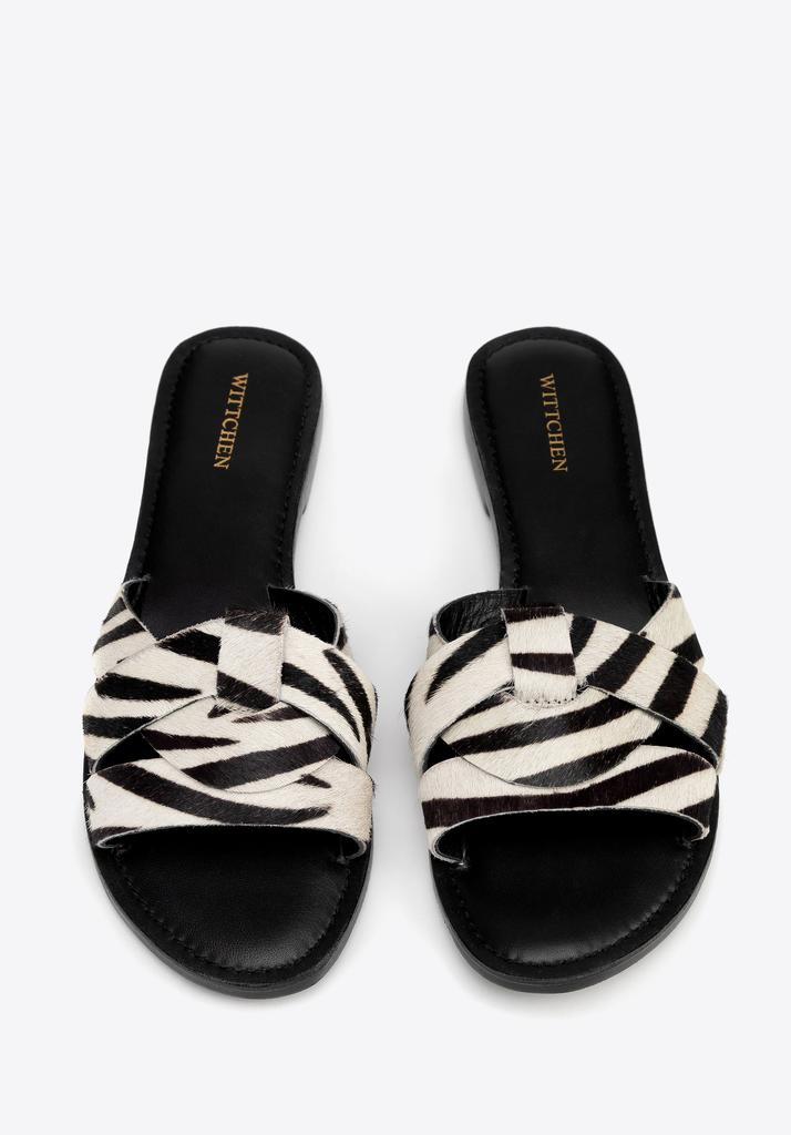Wittchen Women's Animal Print Leather Flip-Flops In Black And Beige, Black And Beige, Natural Leather