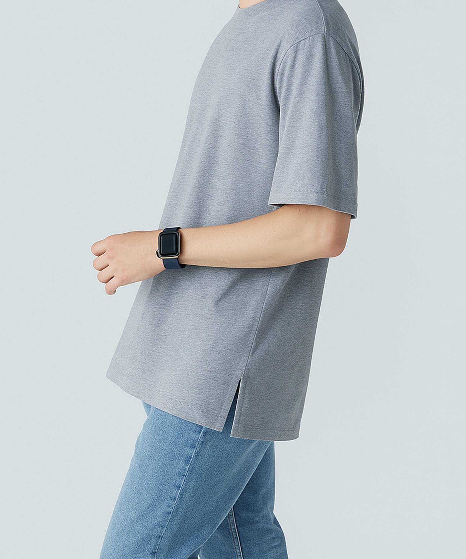 Top Boy Layered Side Slit Plain Oversized Short Sleeve T-Shirt Gray Gray/M