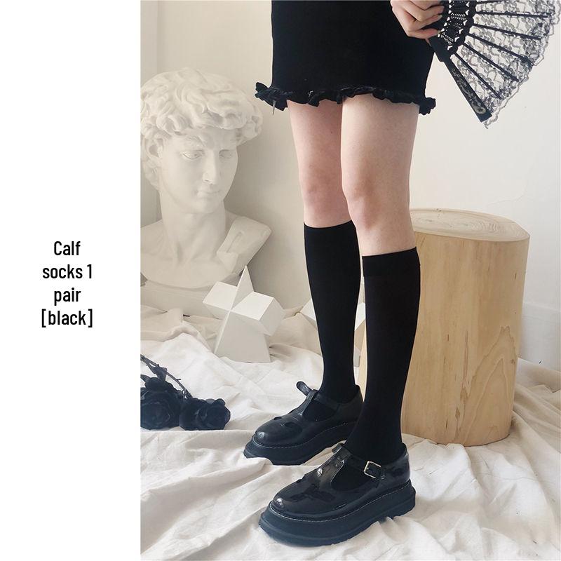 Japanese-Style White Silk Bow Knee-High Stockings