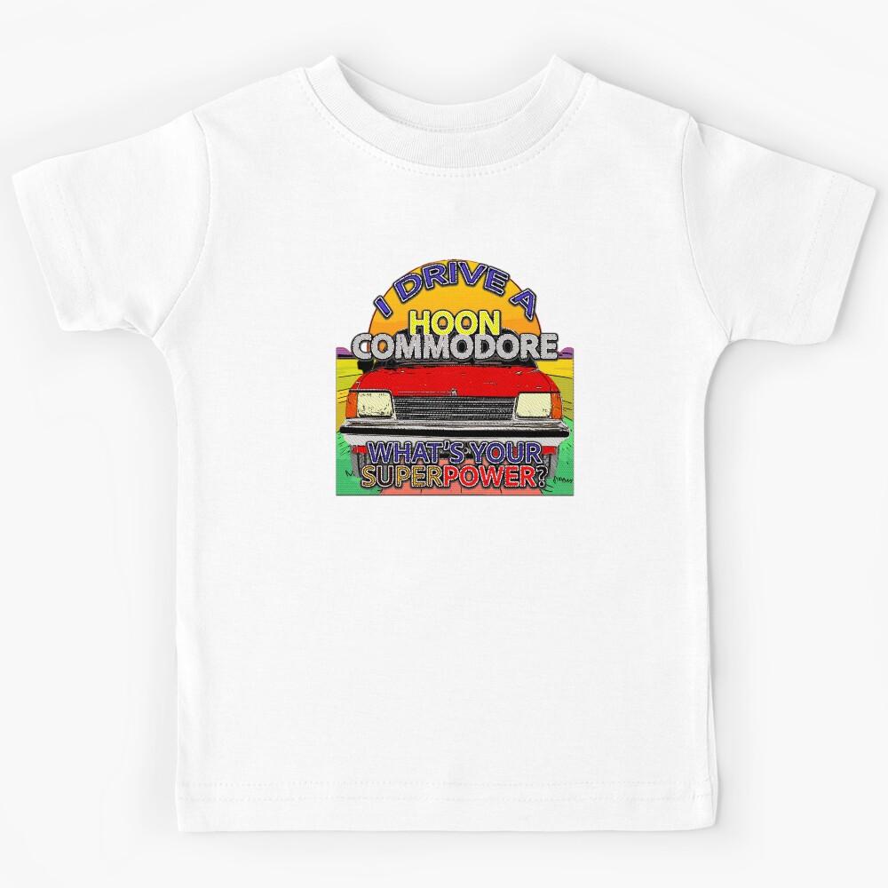 Diablo Red VB Commodore Hoon Car Art – Classic Australian Muscle in Cartoon Style over White Kids T-Shirt 100