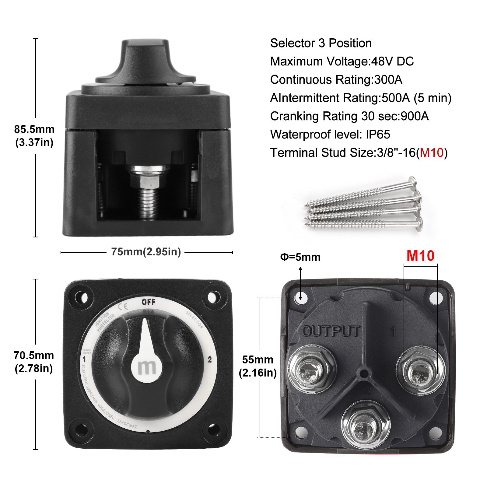 

M-Series 6008 Orange Red Black Selector 3 Position Battery Isolator Disconnect Switch 32V DC 300A IP65 For Truck RV Marine Boat
