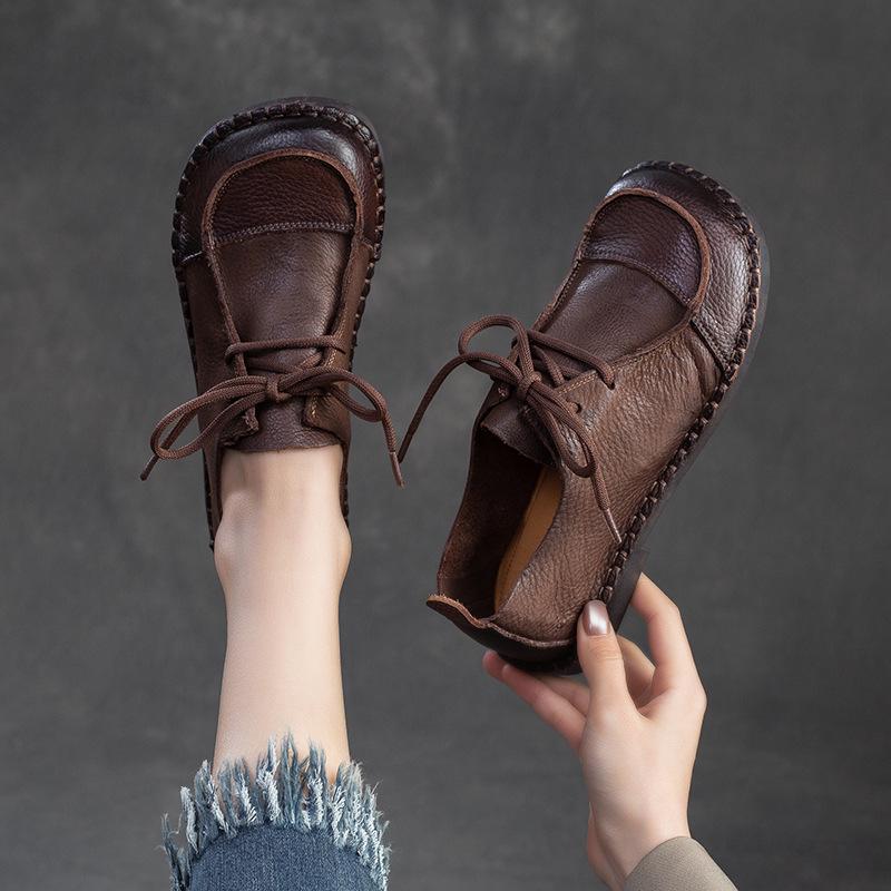 2024 Spring Women's Retro Soft Leather Casual Lace-Up Shoes