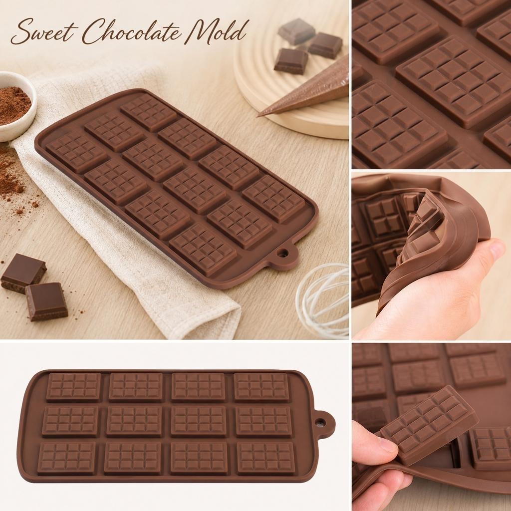 Food Grade Silicone Chocolate Mold Rectangle Bar Shape Flexible Non-Stick Baking Mold for Cake Candy Cookie DIY Kitchen Tool