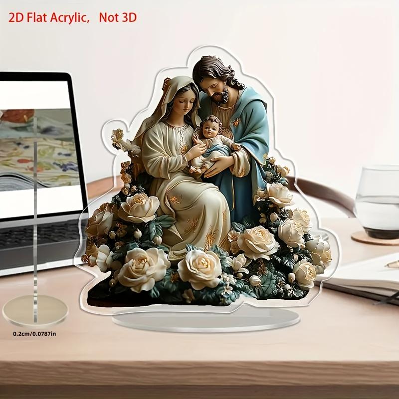 2D Flat Nativity Scene Acrylic Desktop Decoration, Flower, Home Decor Plaque Hanging Wall Art Decorative Garden Decoration for Room Door Signs Hanging