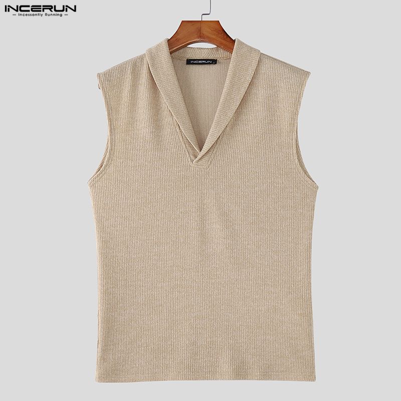 INCERUN Summer Men Sleeveless Solid Knitted Casual Fitted Tank Tops