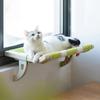 Luxury Window Mount Cat Hammock - Striped Green and White, Removable Cushion, Sturdy Plastic Frame, Comfortable All-Season Cat Nest