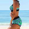 Zweiteiliger Damen-Badeanzug, Badebekleidung, Badeanzug, Strandmode, Tribal-Print, Neckholder, hohe Taille, Bikini-Set