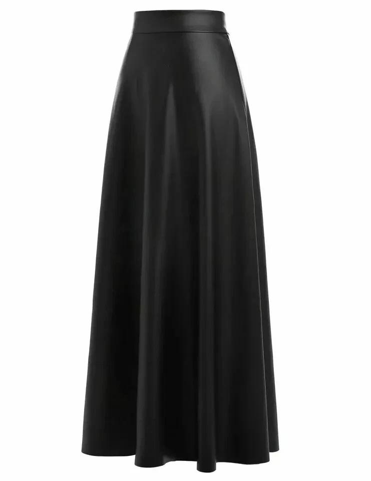 Pure Real Leather Long Classic Flare Wear Skirt Black Women's Genuine Lambskin