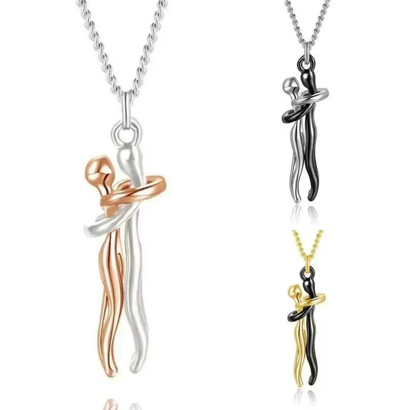 Europese & Amerikaanse Stijl Knuffelend Koppel Roestvrij Staal Hanger Ketting Cadeau
