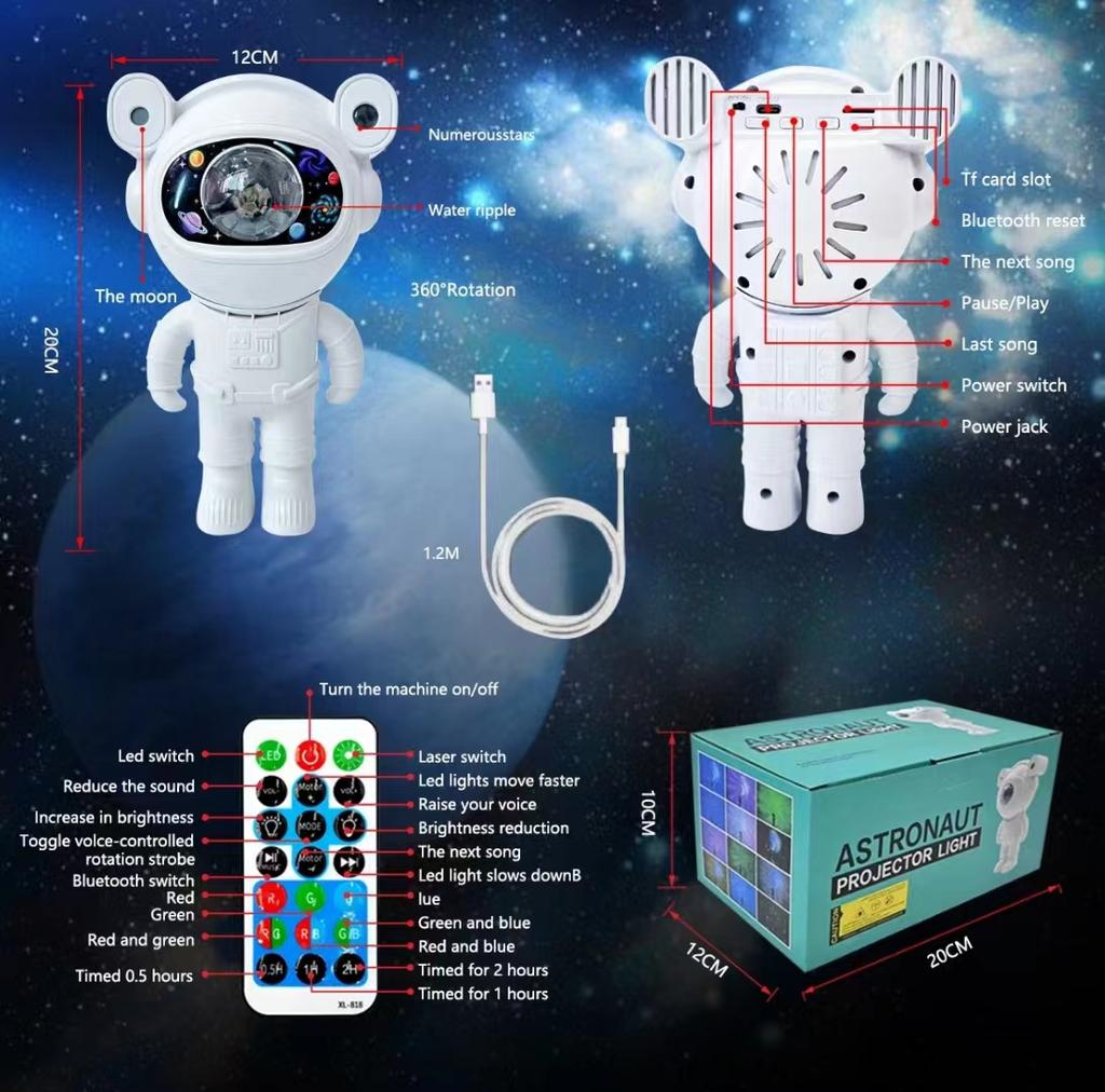 Galaxy Lighting for Kids: Bluetooth Astronaut Star Projector with LED Aurora & Moon Nebula Effects – Perfect Bedroom Night Light