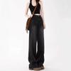 Women's High-Waist Black Grey Wide-Leg Jeans – Plus Size, Autumn/Winter Style, Pear Shape Slimming, Loose Straight-Leg Pants