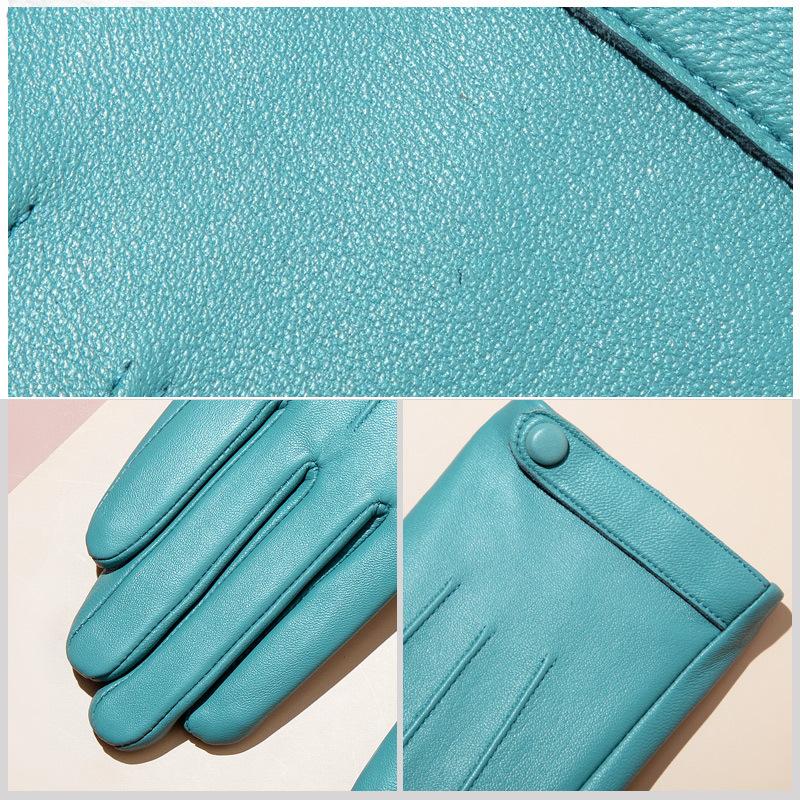 Leather Gloves Women'S Wintersheepskin Manicure Touch Screen With Velvet Thickened Cold And Warm Driving Short Riding Gloves