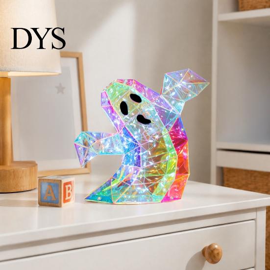 Cozy Bedroom Ambient Lighting Prismatic Iridescent Ghost Halloween Decoration, Spooky LED Prism-Effect Durable PET Ornaments Night Light for