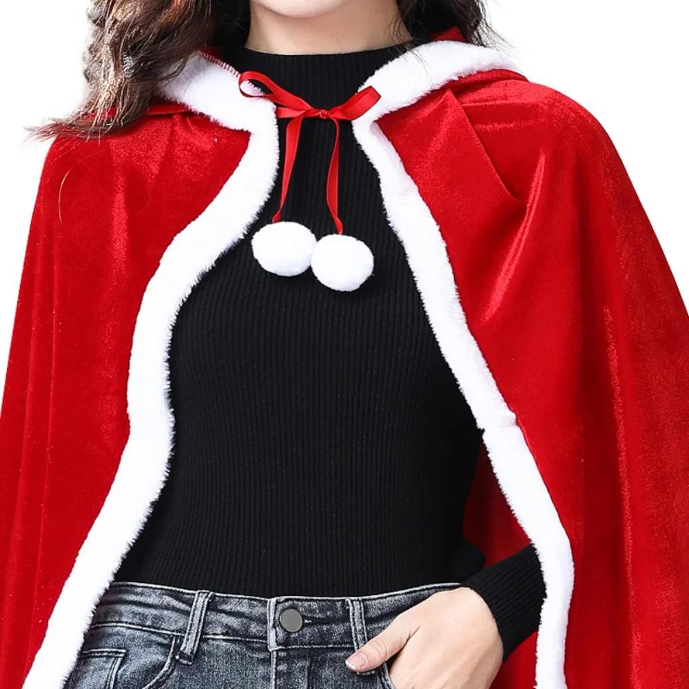 

Нарядные пончо с капюшоном, плюшевая красная рождественская накидка, ветрозащитный рождественский костюм для косплея, вечеринка 100CM-Short Fur Edge