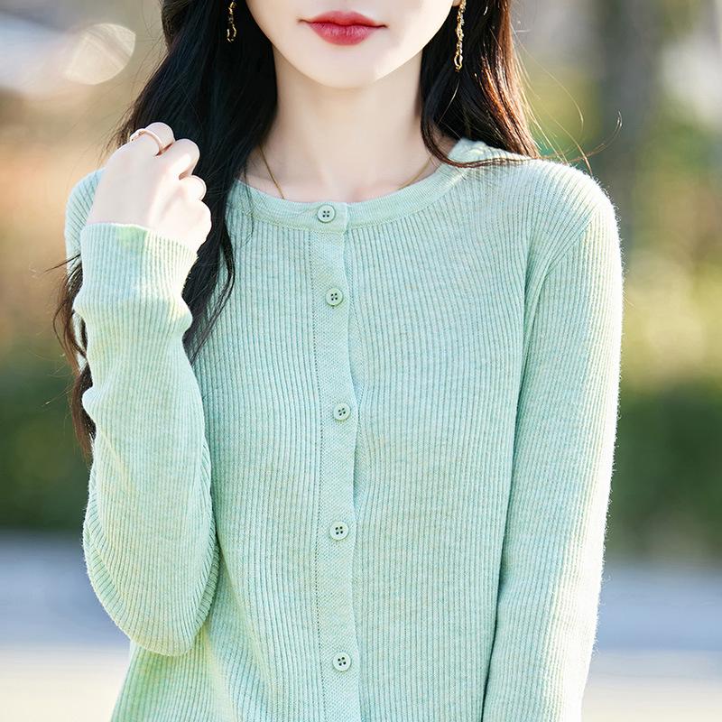Cardigan Lâche en Maille Style Coréen pour Femme Printemps/Été 2026 - Col Rond, Manches Longues, Veste Pull en Maille Fine