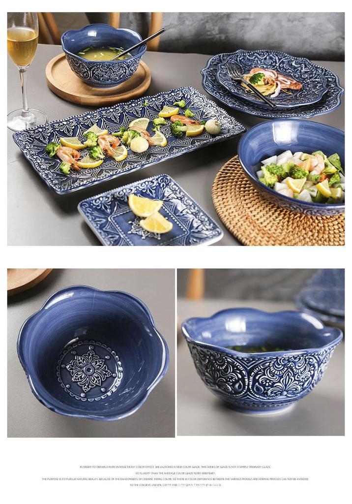 European Baroque Embossed Ceramic Dinner & Soup Plate Set